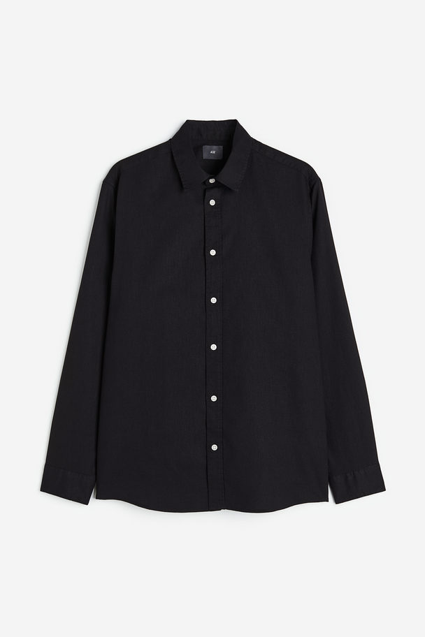 H&M Regular Fit Linen-blend Shirt Black