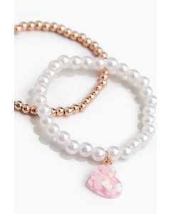 2er-Pack Armbänder mit Perlen Weiß/Herz
