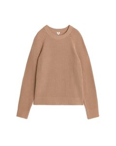 Cotton/Wool Ribbed Jumper Beige