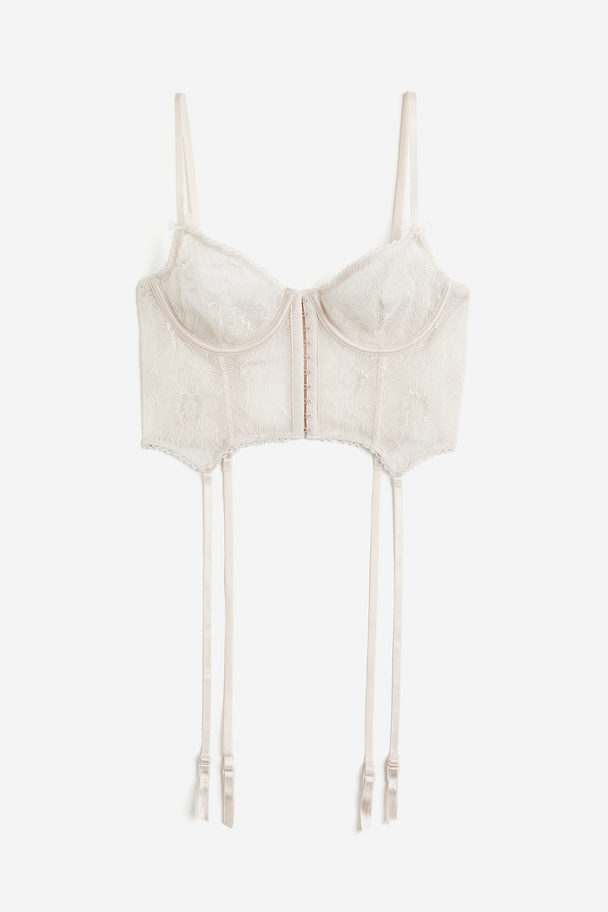 H&M Non-padded Embroidered Bustier Pale Beige