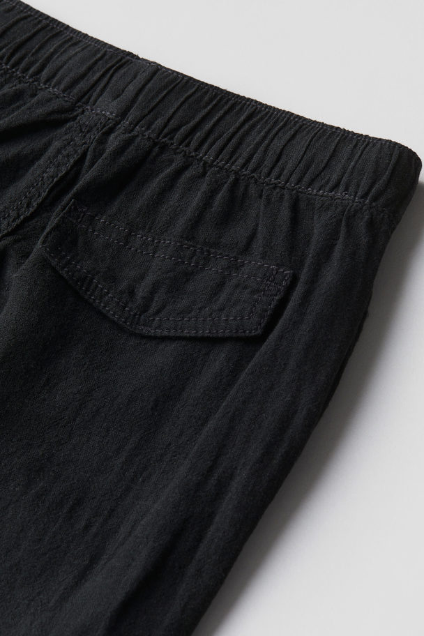 H&M Linen-blend Cargo Trousers Black