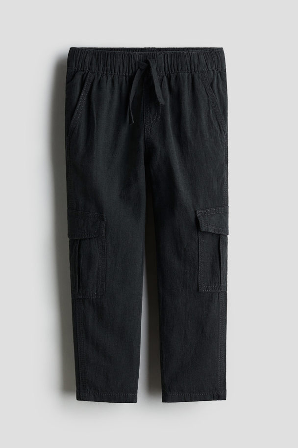 H&M Linen-blend Cargo Trousers Black