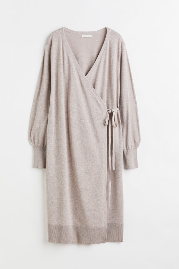 H&M Mama Knitted Wrap Dress Oat Marl