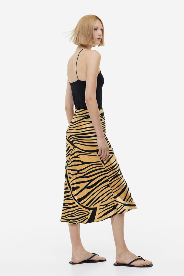H&M Flared Skirt Beige/tiger Striped