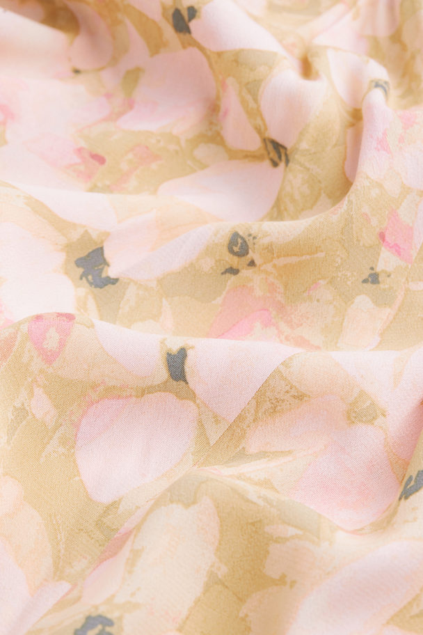 H&M H&m+ Floral Puff-sleeved Dress Light Beige/floral