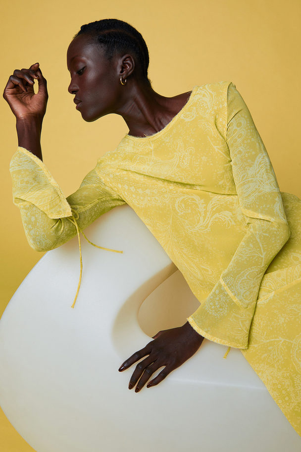 H&M Patterned Chiffon Dress Yellow/paisley-patterned