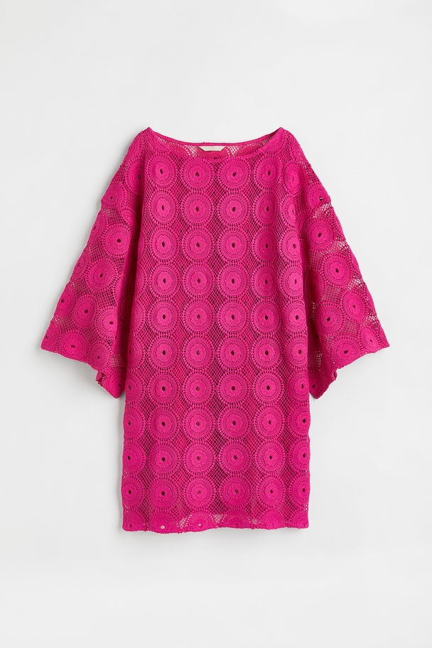 H&M Crochet-look A-line Dress Cerise