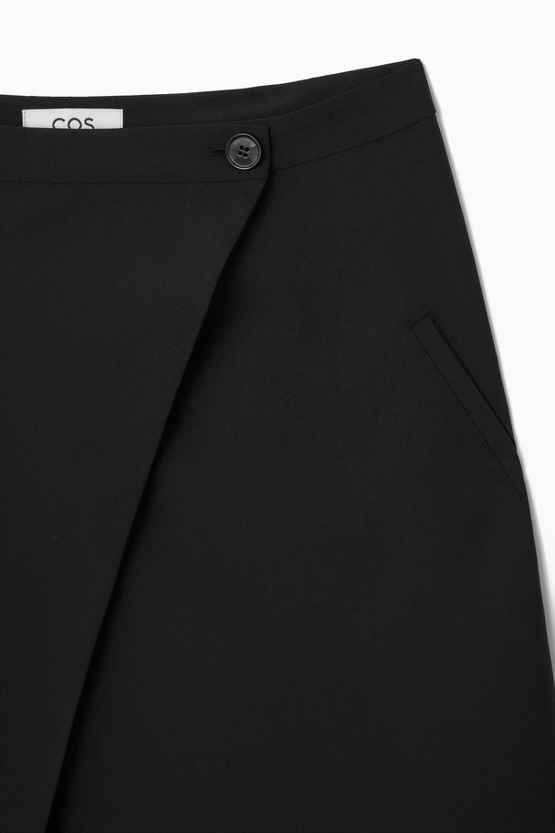 COS Tailored Wool Midi Wrap Skirt Black