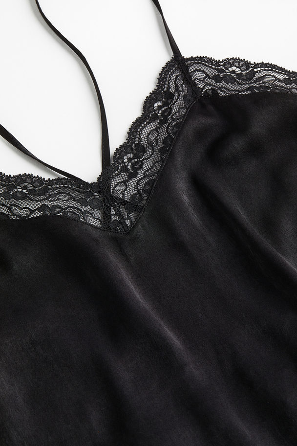 H&M Lace-trimmed Satin Dress Black