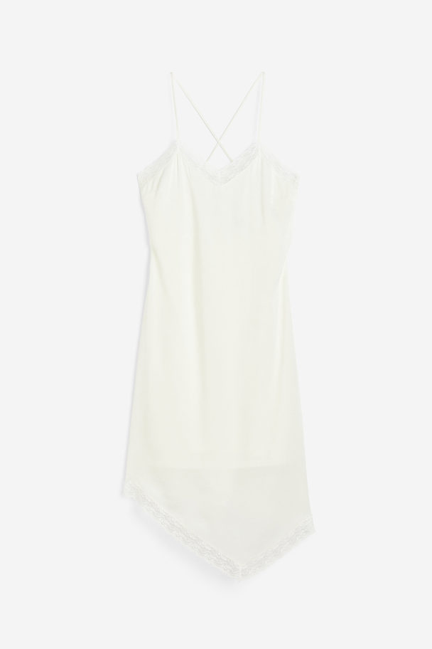 H&M Lace-trimmed Satin Dress White