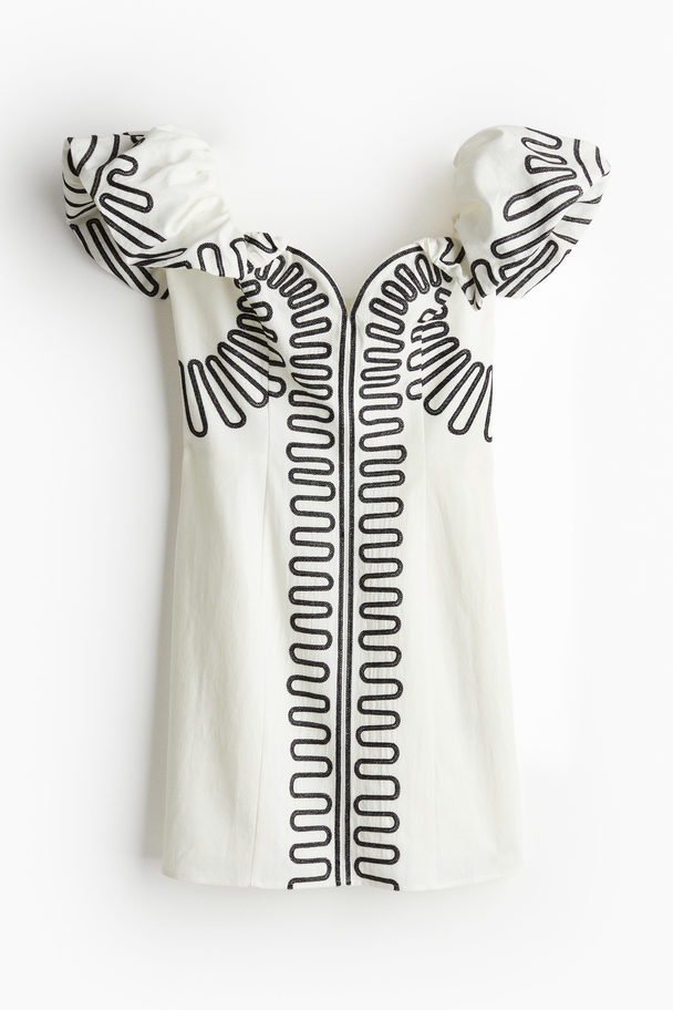 H&M Linen-blend Off-the-shoulder Dress White