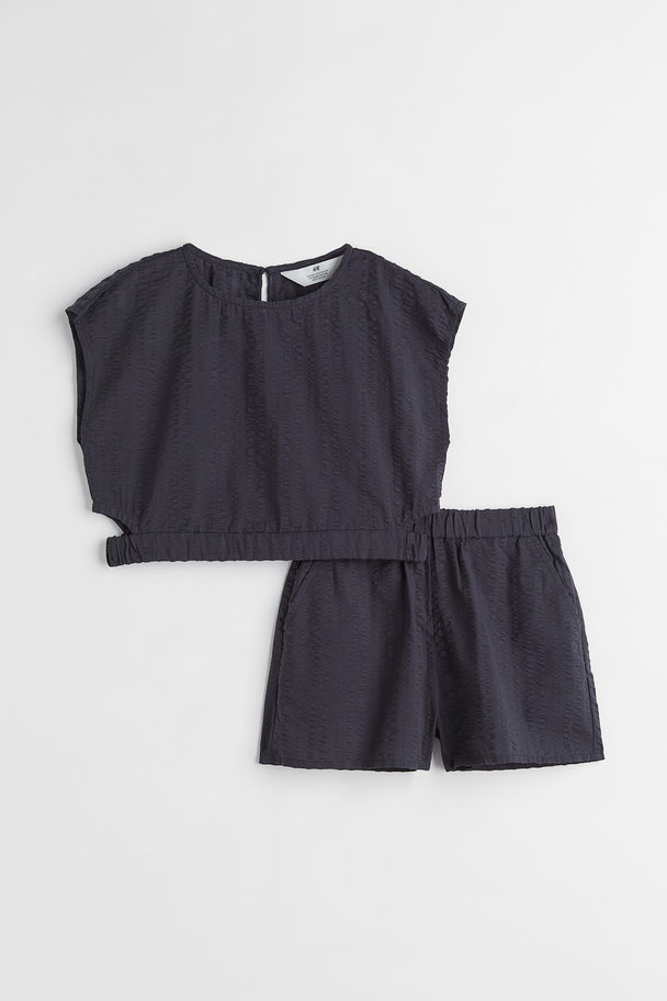 H&M 2-piece Top And Shorts Set Dark Grey