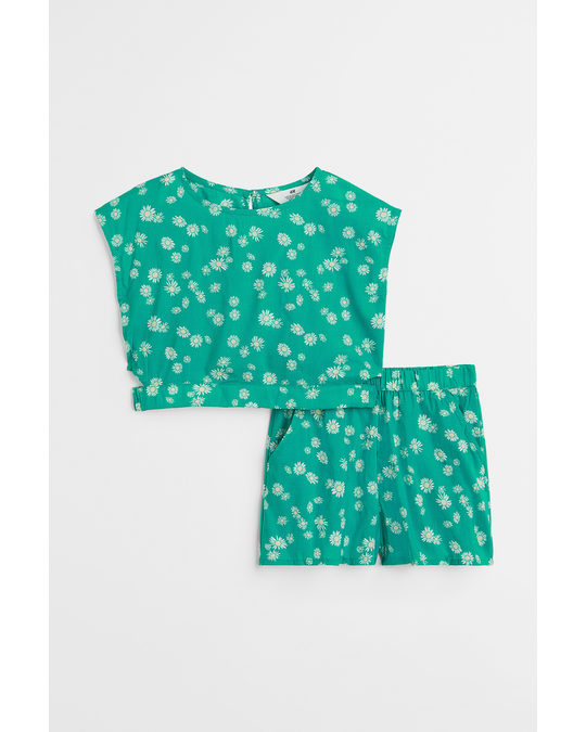 H&M 2-piece Top And Shorts Set Green/floral