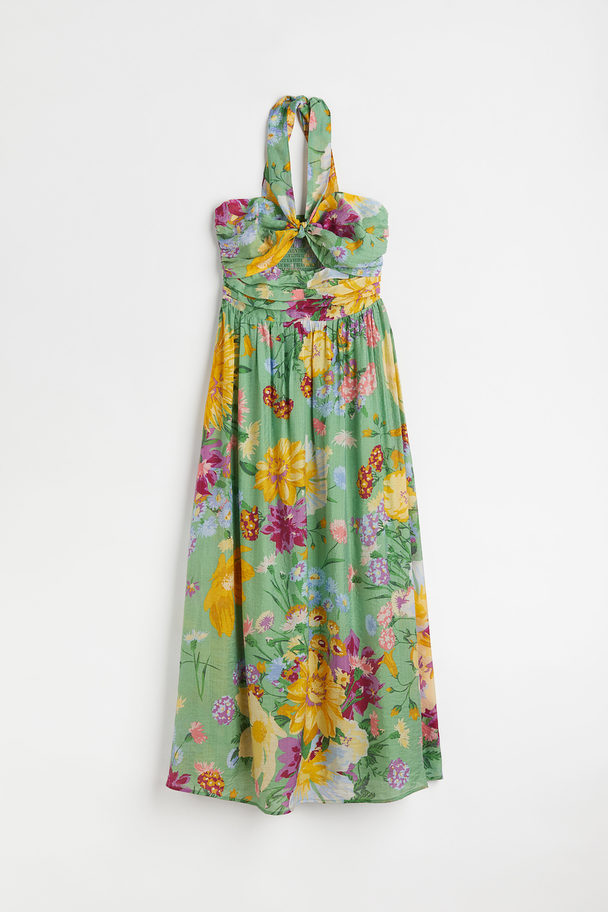 H&M Lang Halterneck-kjole Grønn/blomstret