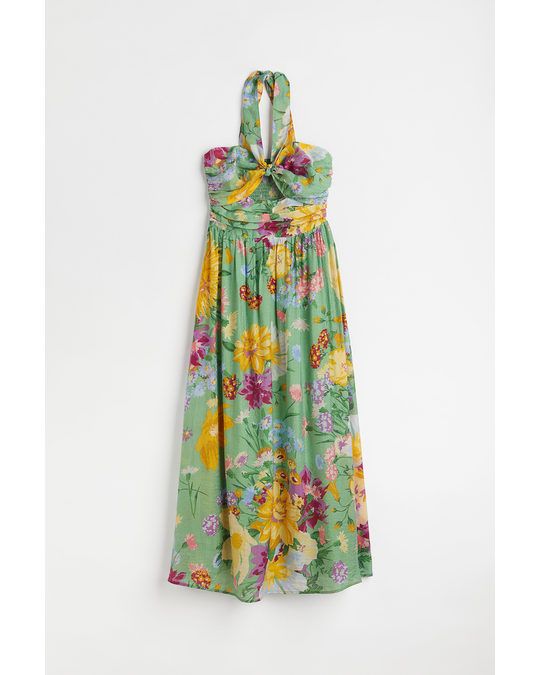 H&M Long Halterneck Dress Green/floral