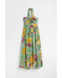 Long Halterneck Dress Green/floral