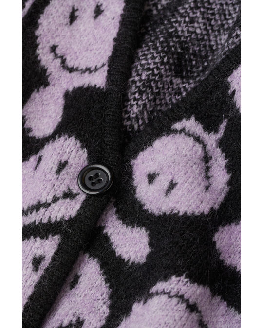H&M H&m+ Jacquard-knit Cardigan Purple/smiley®