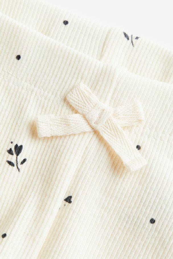 H&M 2-piece Ribbed Cotton Set Cream/small Flowers