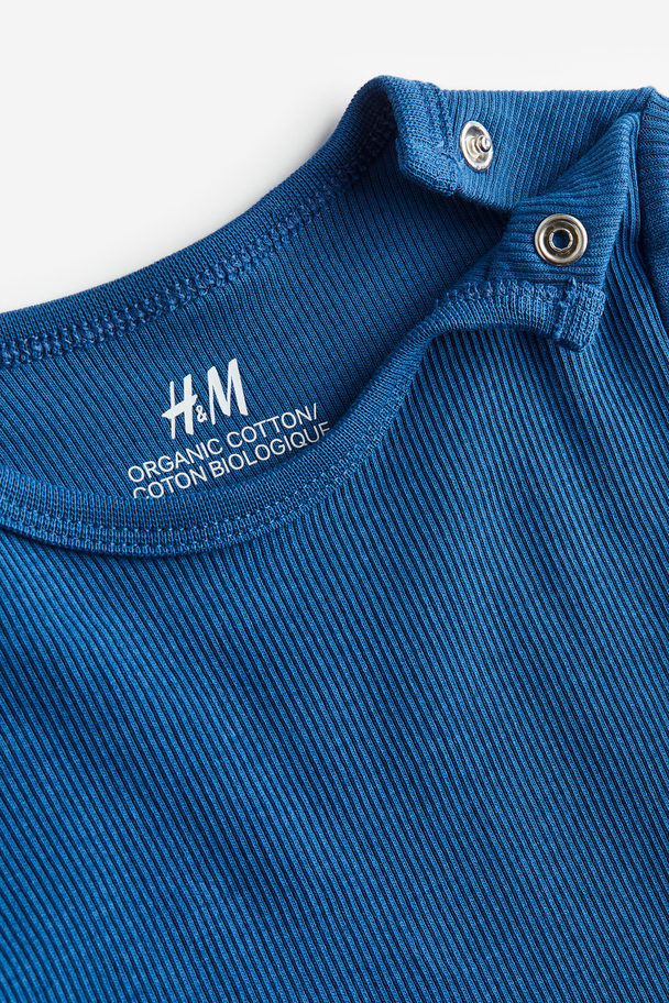 H&M 2er-Pack Geripptes Baumwollset Dunkelblau