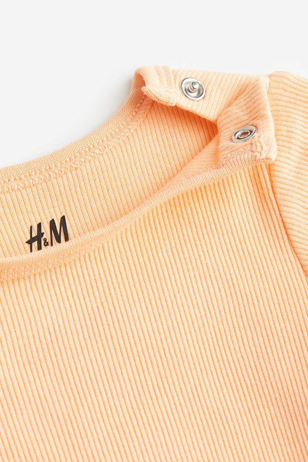 H&M 2-delt Ribbestrikket Sett I Bomull Aprikos