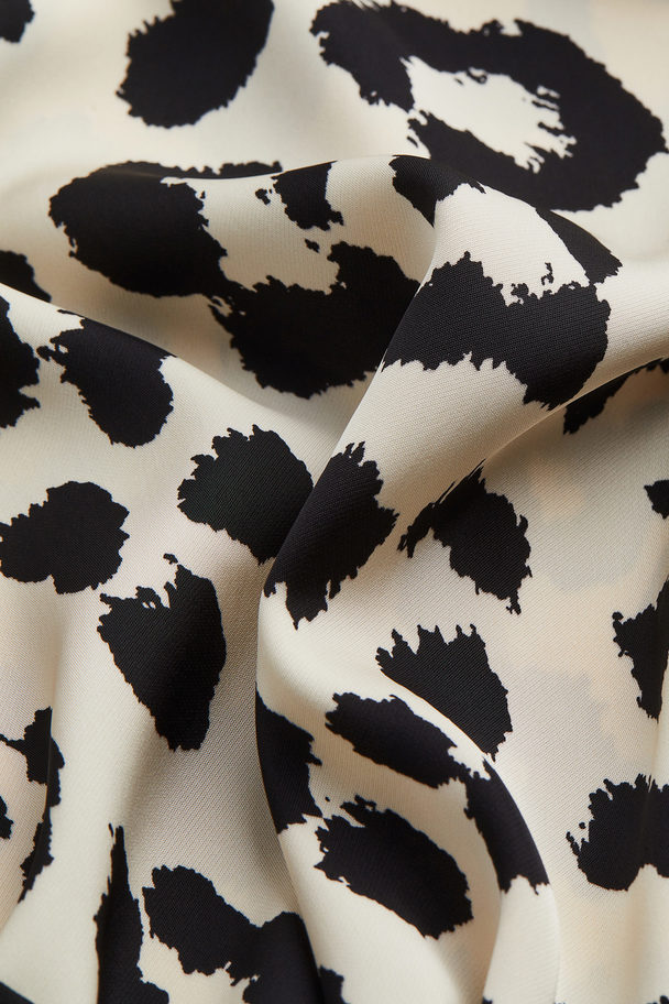 H&M Balloon-sleeved Satin Dress White/leopard Print