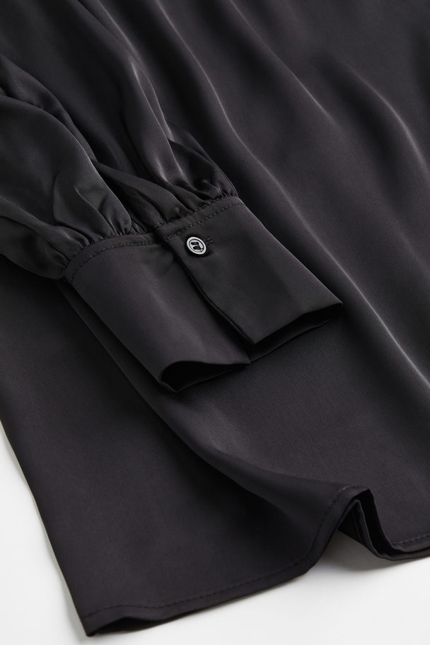 H&M Balloon-sleeved Satin Dress Black