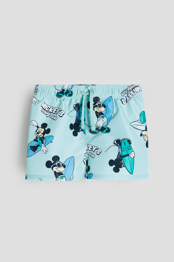 H&M Zwemshort Met Dessin Turkoois/mickey Mouse