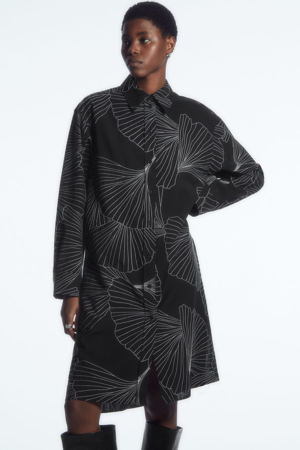 COS Embroidered Wool Shirt Dress Black / Floral