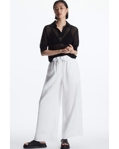 Wide-leg Paperbag Trousers White