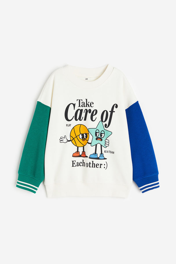 H&M Sweatshirt Med Tryck Vit/blockfärgad