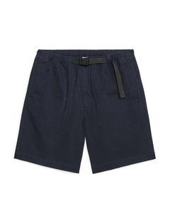 Strap-detail Cotton Twill Shorts Dark Blue