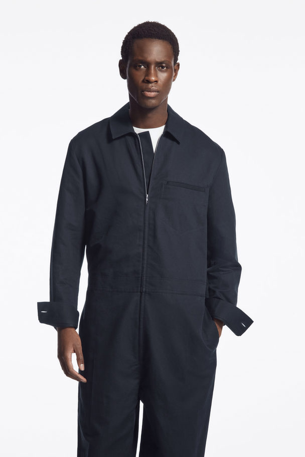 COS Linen Utility Boilersuit Navy