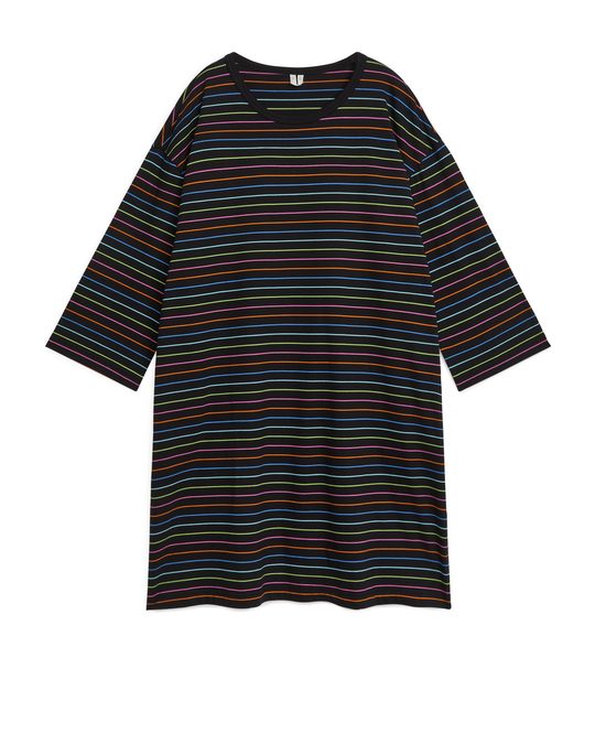 Arket Relaxed T-shirt Dress Black/multi Stripe