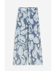 Wide Printed Trousers Denim Blue/smileyworld®
