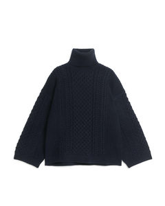 Cable-knit Wool Jumper Dark Blue