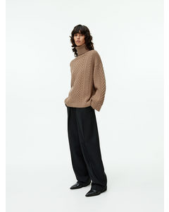 Cable-knit Wool Jumper Light Brown