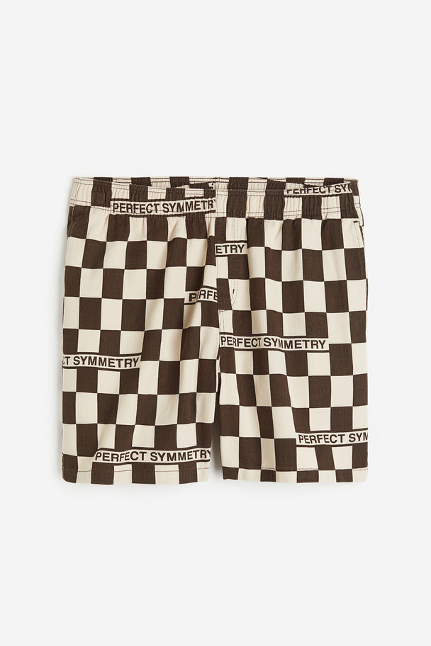 H&M Relaxed Fit Cotton Shorts Beige/brown Checked