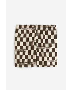 Relaxed Fit Cotton Shorts Beige/brown Checked