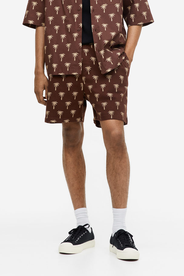 H&M Relaxed Fit Cotton Shorts Brown/palm Trees