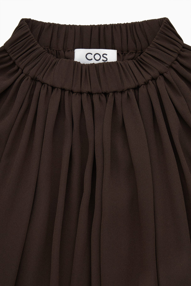 COS Stand-collar Gathered Blouse Dark Brown