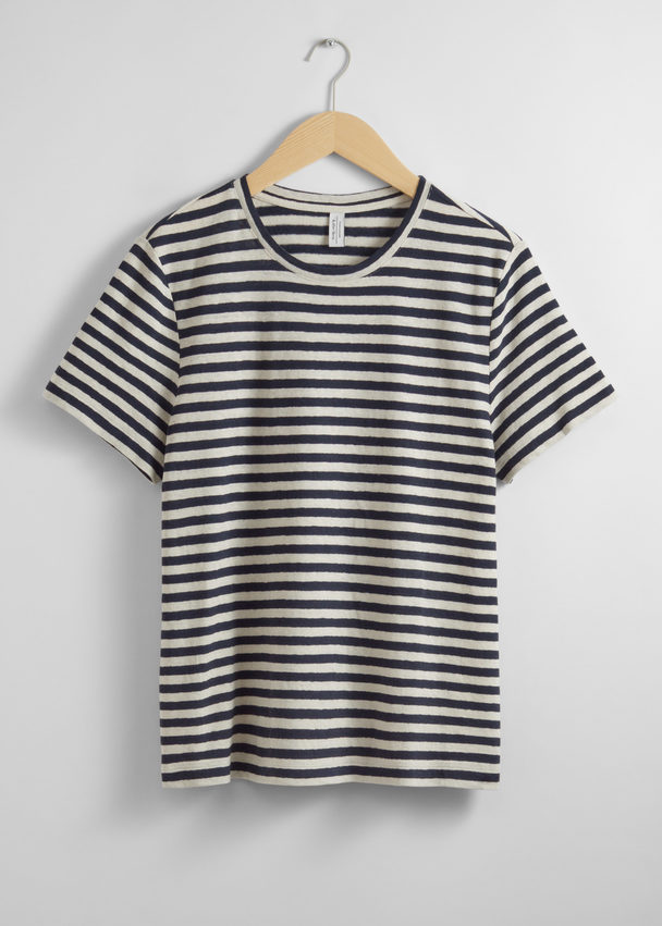 & Other Stories Linen-blend T-shirt Navy/cream Stripes