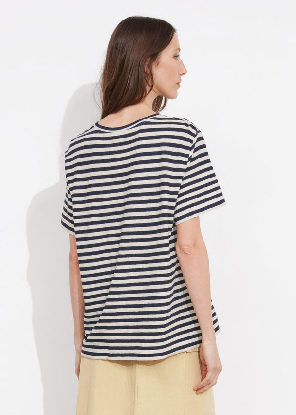 & Other Stories Linen-blend T-shirt Navy/cream Stripes