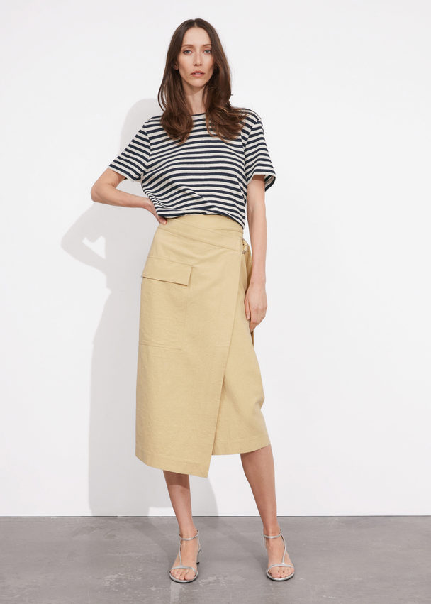 & Other Stories Linen-blend T-shirt Navy/cream Stripes