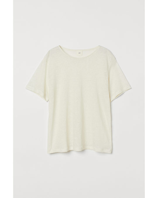 H&M Linen Jersey T-shirt Cream