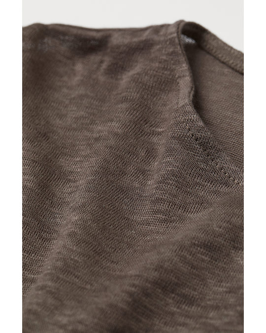 H&M Linen Jersey T-shirt Dark Greige