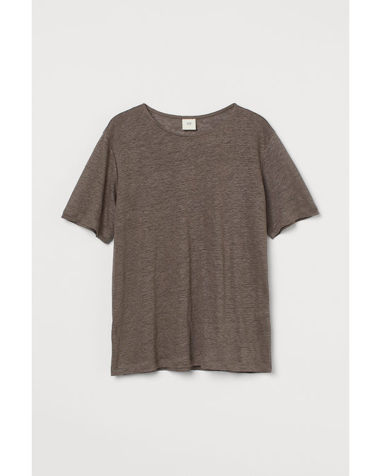 H&M Linen Jersey T-shirt Dark Greige