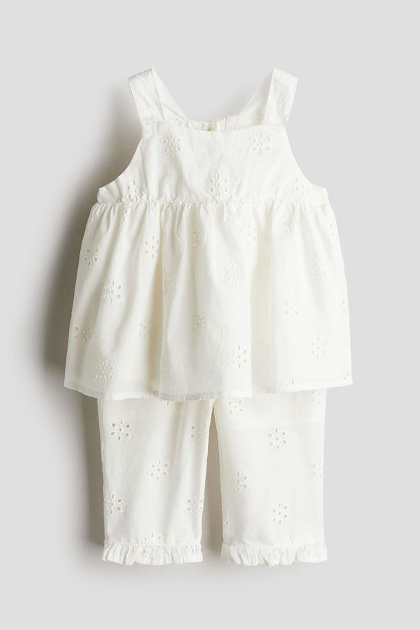 H&M Tweedelige Katoenen Set Met Broderie Anglaise Wit