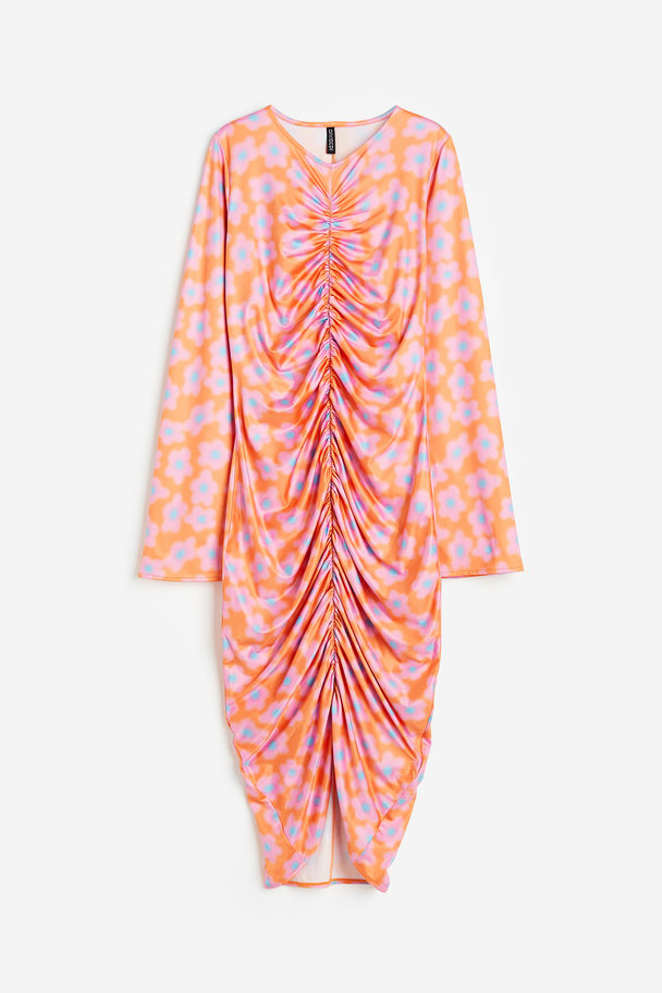 H&M Kjole Med Rynkning Orange/blomstret