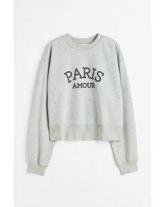 Sweatshirt Med Strass Salviegrønn/paris Amour