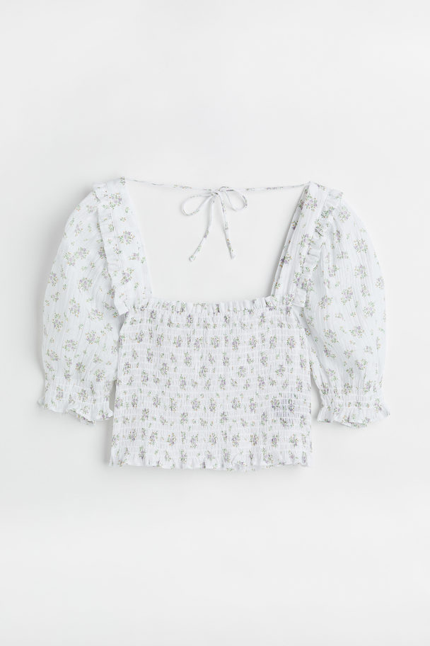 H&M Smocked Cropped Top White/floral